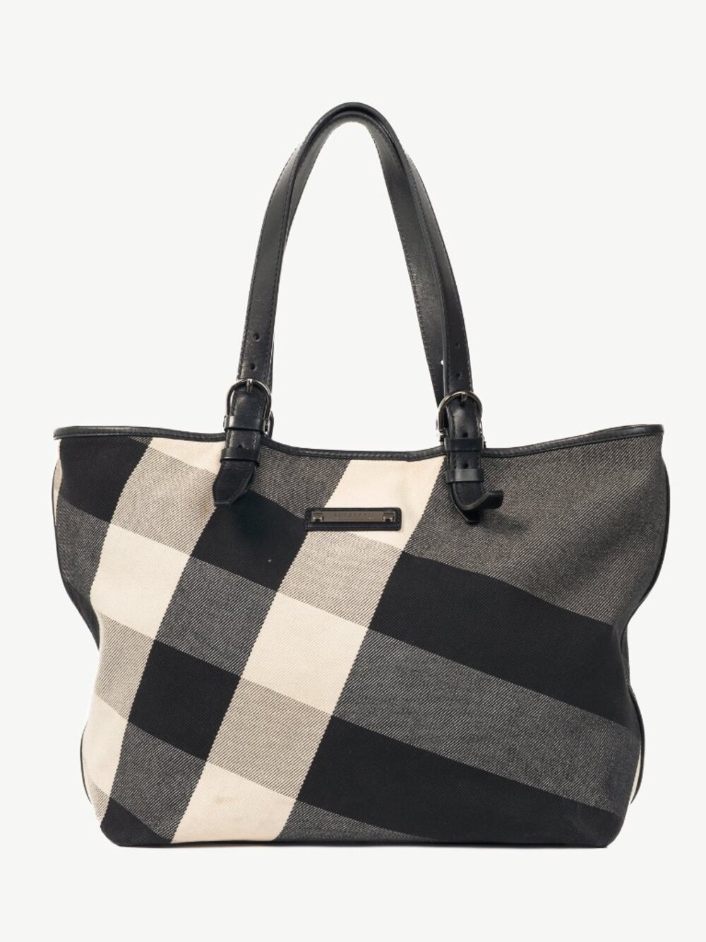 Burberry Mega Check Canvas Leather-Trim Tote